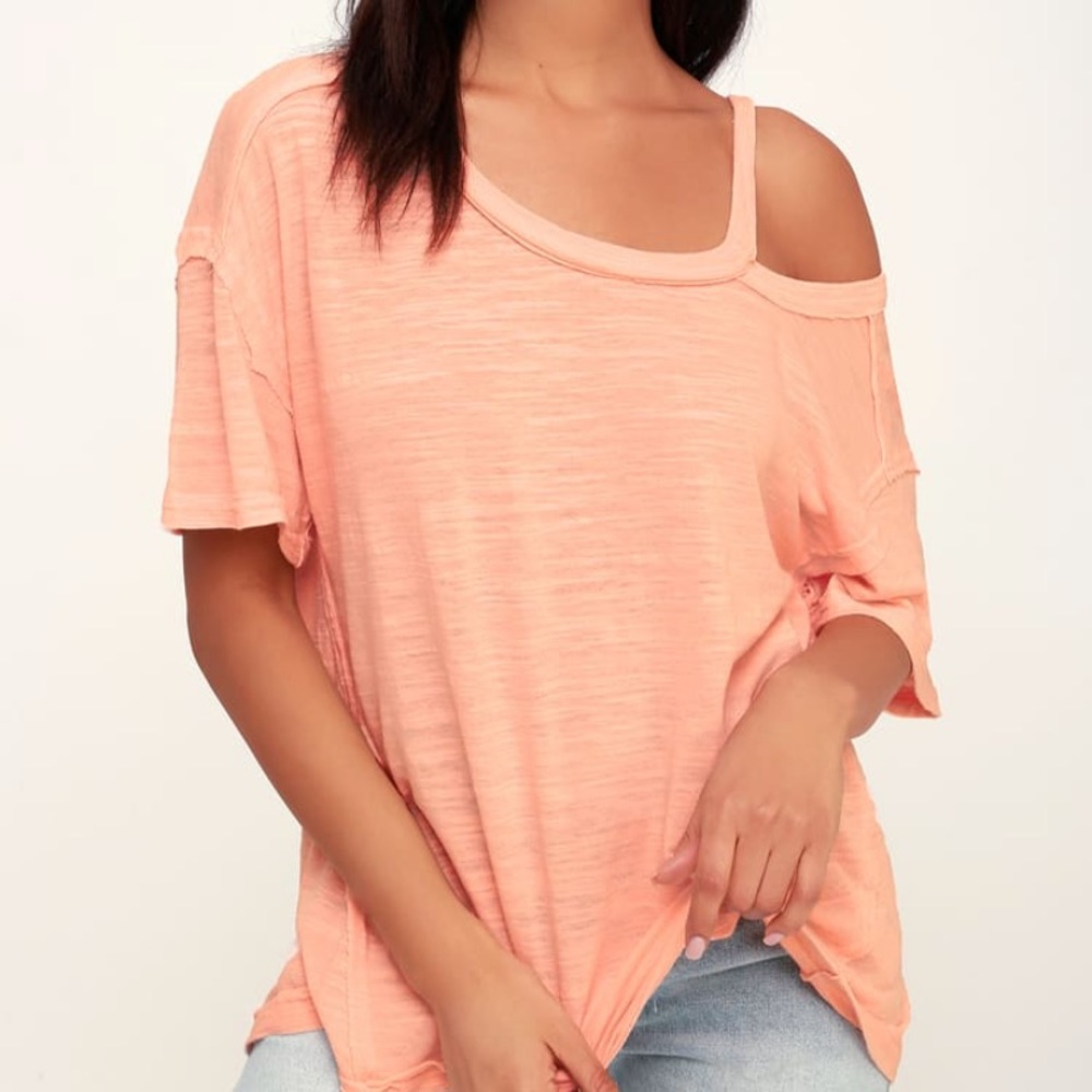 Free People Peach Cutout Tee